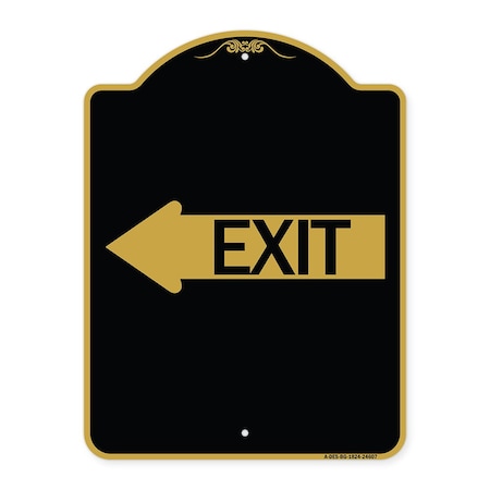Signmission Designer Series Sign-Exit W/ Left Arrow, Black & Gold Aluminum Sign, 18" H, 24" L, BG-1824-24607 A-DES-BG-1824-24607